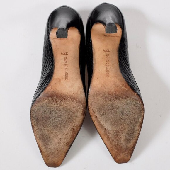Manolo Blahnik Carolyne crocodile alligator shoes 37.5 US 7.5 black - Picture 8 of 8